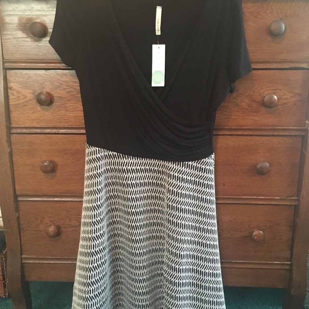 NWT faux wrap top dress with flare skirt